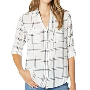 NWT iZ Byer Women's Button Down Top with Roll-Tab Sleeves Size Small